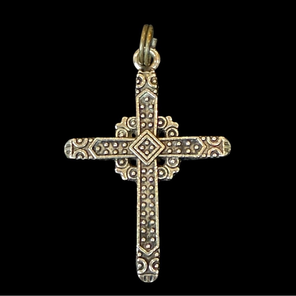 Silver Tone Ornate Cross Pendant Charm